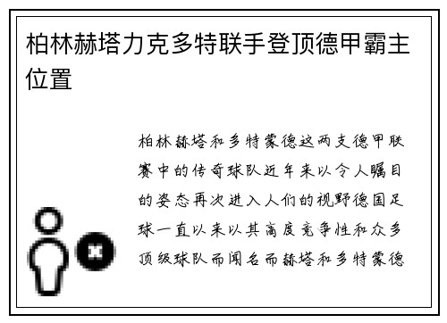 柏林赫塔力克多特联手登顶德甲霸主位置