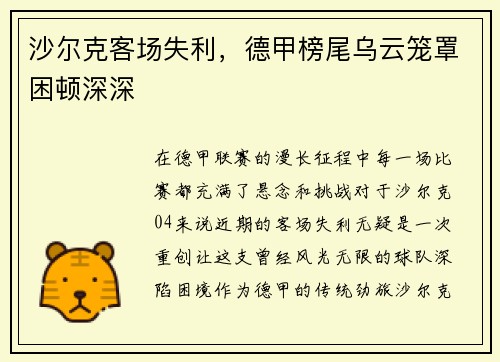 沙尔克客场失利，德甲榜尾乌云笼罩困顿深深