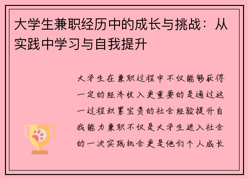 大学生兼职经历中的成长与挑战：从实践中学习与自我提升